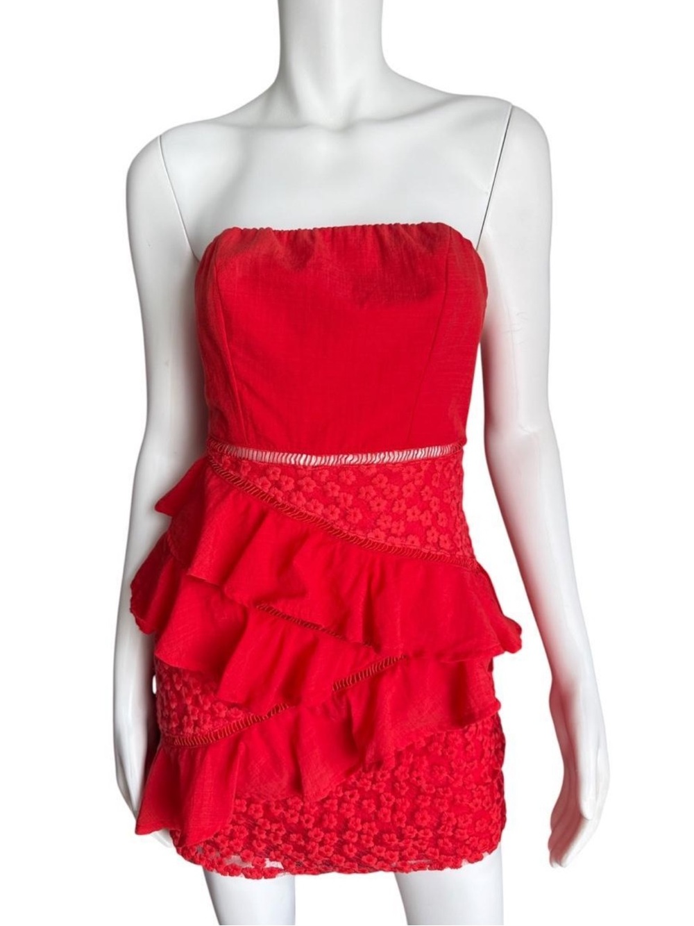 Saints‎ & Secrets Summer Red Strapless Ruffle Mini Dress Size Small